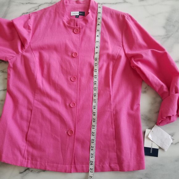 Vtg Jones Wear Studio Womens XL Linen Blend Blazer Roll Tab Sleeve Barbie Pink - Picture 9 of 9